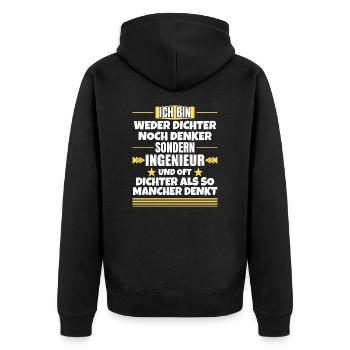 Neither poet nor thinker, but engineer - Unisex Premium Organic Zip Hoodie - black - Back - Nico (187cm)