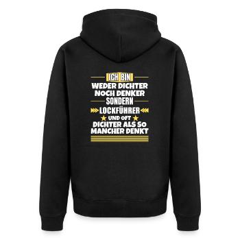 Neither poet nor thinker, but decoy leader - Unisex Premium Organic Zip Hoodie - black - Back - Nico (187cm)
