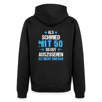 À 50 ans, beau forgeron - Veste à capuche bio Premium Unisexe - noir - Dos - Nico (187cm)