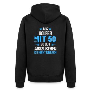 Mit 50 gut aussehender Golfer - Unisex Premium Bio Zip Hoodie - Schwarz - Hinten - Nico (187cm)