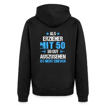 À 50 ans, beau pédagogue - Veste à capuche bio Premium Unisexe - noir - Dos - Nico (187cm)