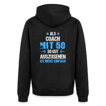 À 50 ans, bel entraîneur - Veste à capuche bio Premium Unisexe - noir - Dos - Nico (187cm)