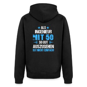À 50 ans, bel ingénieur - Veste à capuche bio Premium Unisexe - noir - Dos - Nico (187cm)