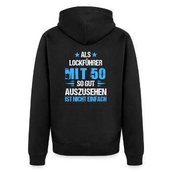 With 50 handsome decoy guide - Unisex Premium Organic Zip Hoodie - black - Back - Nico (187cm)