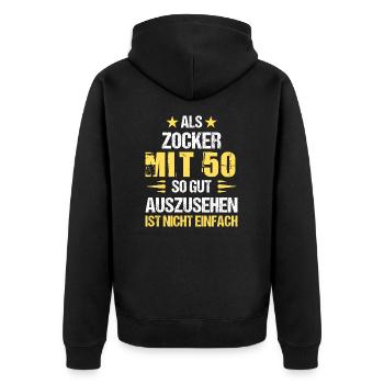 At 50 good-looking gambler - Unisex Premium Organic Zip Hoodie - black - Back - Nico (187cm)