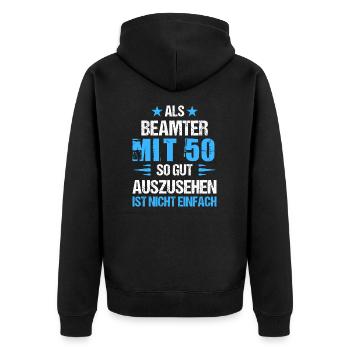 Mit 50 gut aussehender Beamter - Unisex Premium Bio Zip Hoodie - Schwarz - Hinten - Nico (187cm)