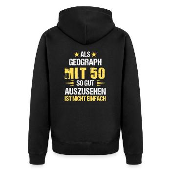 Mit 50 gut aussehender Geograph - Unisex Premium Bio Zip Hoodie - Schwarz - Hinten - Nico (187cm)