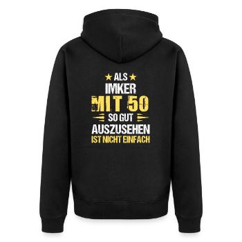 À 50 ans, bel apiculteur - Veste à capuche bio Premium Unisexe - noir - Dos - Nico (187cm)