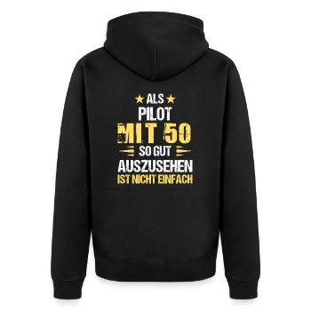Mit 50 gut aussehender Pilot - Unisex Premium Bio Zip Hoodie - Schwarz - Hinten - Nico (187cm)