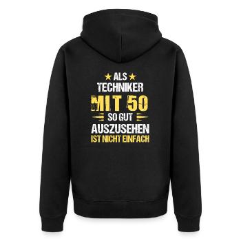 At 50, good-looking technician - Unisex Premium Organic Zip Hoodie - black - Back - Nico (187cm)