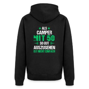 Good looking camper at 50 - Unisex Premium Organic Zip Hoodie - black - Back - Nico (187cm)