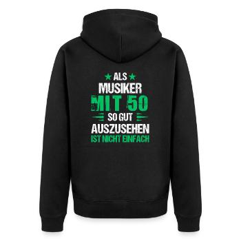 At 50, good-looking musician - Unisex Premium Organic Zip Hoodie - black - Back - Nico (187cm)