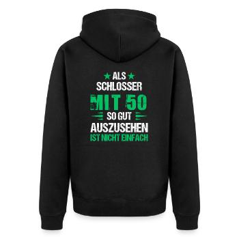 Mit 50 gut aussehender Schlosser - Unisex Premium Bio Zip Hoodie - Schwarz - Hinten - Nico (187cm)