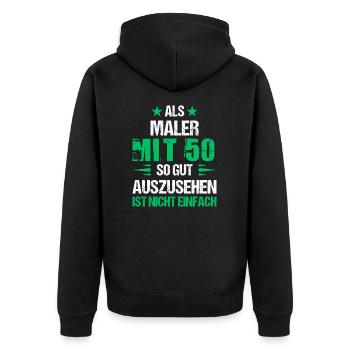 Mit 50 gut aussehender Maler - Unisex Premium Bio Zip Hoodie - Schwarz - Hinten - Nico (187cm)