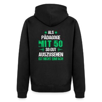 At 50, good-looking educator - Unisex Premium Organic Zip Hoodie - black - Back - Nico (187cm)