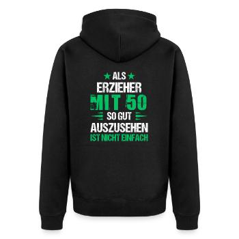 At 50, good-looking educator - Unisex Premium Organic Zip Hoodie - black - Back - Nico (187cm)