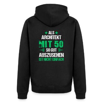 Mit 50 gut aussehender Architekt - Unisex Premium Bio Zip Hoodie - Schwarz - Hinten - Nico (187cm)