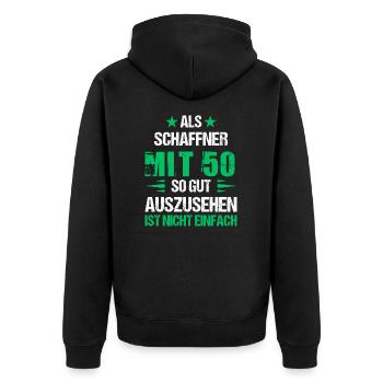 At 50 handsome conductor - Unisex Premium Organic Zip Hoodie - black - Back - Nico (187cm)