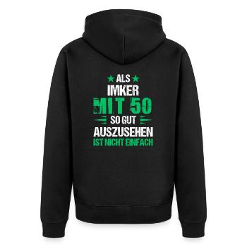 À 50 ans, bel apiculteur - Veste à capuche bio Premium Unisexe - noir - Dos - Nico (187cm)