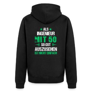 À 50 ans, bel ingénieur - Veste à capuche bio Premium Unisexe - noir - Dos - Nico (187cm)