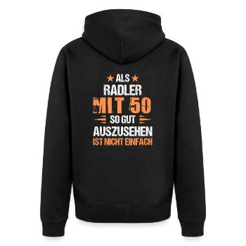 At 50 good-looking cyclist - Unisex Premium Organic Zip Hoodie - black - Back - Nico (187cm)