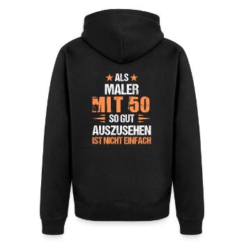 Mit 50 gut aussehender Maler - Unisex Premium Bio Zip Hoodie - Schwarz - Hinten - Nico (187cm)
