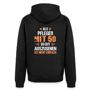 At 50 handsome caregiver - Unisex Premium Organic Zip Hoodie - black - Back - Nico (187cm)