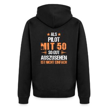 At 50 handsome pilot - Unisex Premium Organic Zip Hoodie - black - Back - Nico (187cm)