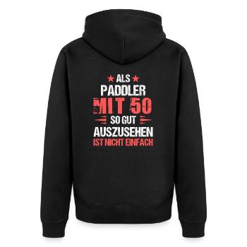 At 50 handsome paddler - Unisex Premium Organic Zip Hoodie - black - Back - Nico (187cm)
