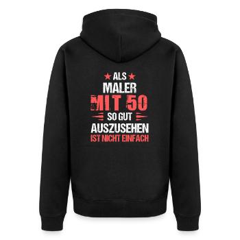 Mit 50 gut aussehender Maler - Unisex Premium Bio Zip Hoodie - Schwarz - Hinten - Nico (187cm)