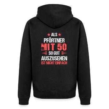 With 50 handsome doorman - Unisex Premium Organic Zip Hoodie - black - Back - Nico (187cm)