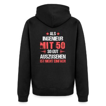 À 50 ans, bel ingénieur - Veste à capuche bio Premium Unisexe - noir - Dos - Nico (187cm)