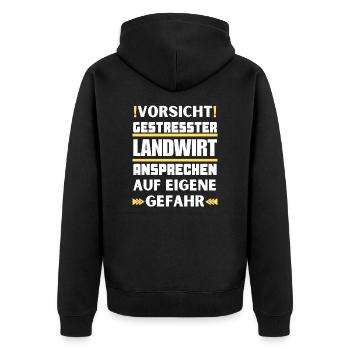 Gestresster Landwirt nicht ansprechen! - Unisex Premium Bio Zip Hoodie - Schwarz - Hinten - Nico (187cm)