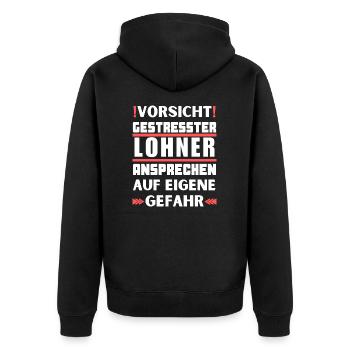 Don't talk to stressed wage-earners! - Unisex Premium Organic Zip Hoodie - black - Back - Nico (187cm)