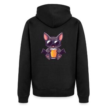 Fledermaus Apres Ski Bier Comic - Unisex Premium Bio Zip Hoodie - Schwarz - Hinten - Nico (187cm)