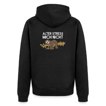 Fauler Faulenzer Relax Faultier Spruch Stress - Unisex Premium Bio Zip Hoodie - Schwarz - Hinten - Nico (187cm)