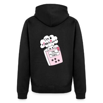 Funny Cat In A Book. Funny Teacher Puns. - Unisex Premium Organic Zip Hoodie - black - Back - Nico (187cm)