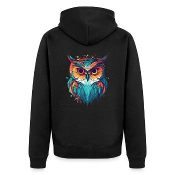 Farbenfrohe Eule boho indie - Unisex Premium Bio Zip Hoodie - Schwarz - Hinten - Nico (187cm)