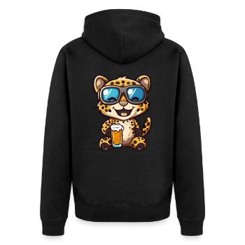 Leopard Apres Ski Bier Comic - Unisex Premium Bio Zip Hoodie - Schwarz - Hinten - Nico (187cm)