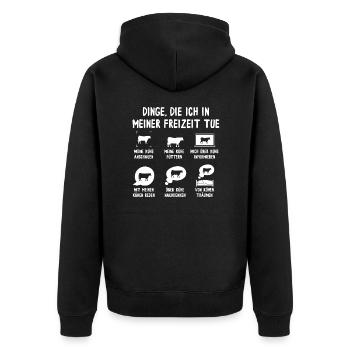 Meine Freizeit mit Kühen - Unisex Premium Bio Zip Hoodie - Schwarz - Hinten - Nico (187cm)