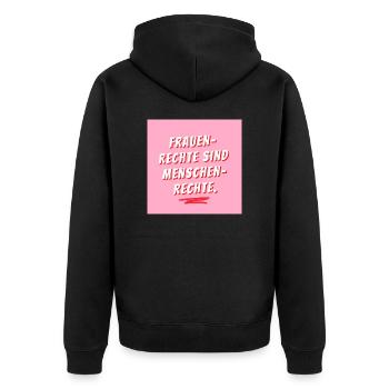 Frauenrechte - Unisex Premium Bio Zip Hoodie - Schwarz - Hinten - Nico (187cm)