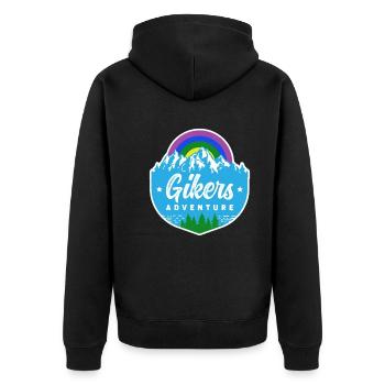 Gay Hiker and Biker Outdoor Activity Theme Gikers - Unisex Premium Bio Zip Hoodie - Schwarz - Hinten - Nico (187cm)
