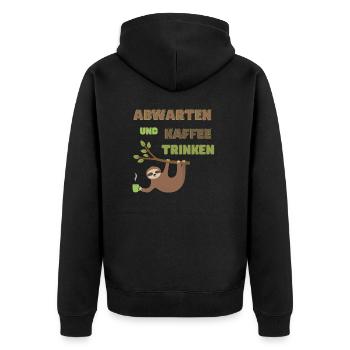 Abwarten und Kaffee trinken - Unisex Premium Bio Zip Hoodie - Schwarz - Hinten - Nico (187cm)