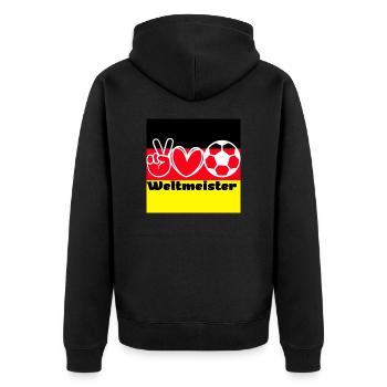 Weltmeister | WM | Fussball Shirt | Deutschland - Unisex Premium Bio Zip Hoodie - Schwarz - Hinten - Nico (187cm)