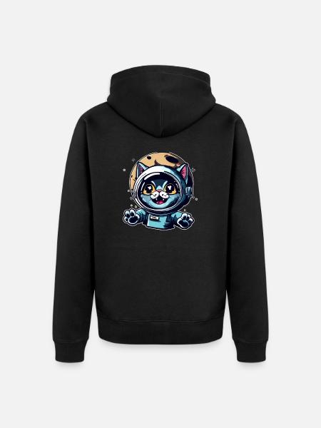 Space Cat to Moon - Unisex Premium Organic Zip Hoodie - black