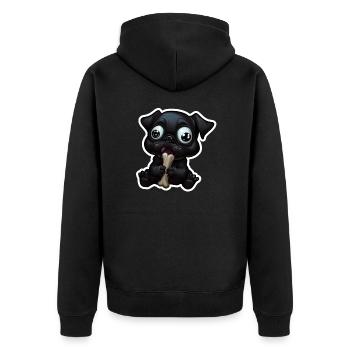 Little, dark Bulldog eating a bone - Unisex Premium Bio Zip Hoodie - Schwarz - Hinten - Nico (187cm)