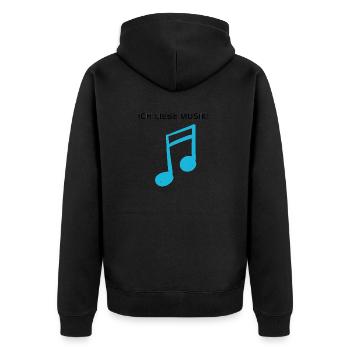ICH LIEBE MUSIK! - Unisex Premium Bio Zip Hoodie - Schwarz - Hinten - Nico (187cm)