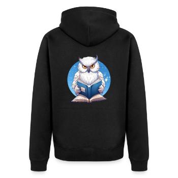 Wise Owl with Book - Reading Design - Unisex Premium Organic Zip Hoodie - black - Back - Nico (187cm)