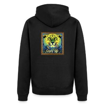 Lion - Unisex Premium Bio Zip Hoodie - Schwarz - Hinten - Nico (187cm)