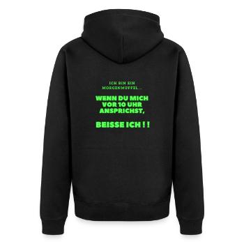 Ich bin ein Morgenmuffel... - Unisex Premium Bio Zip Hoodie - Schwarz - Hinten - Nico (187cm)